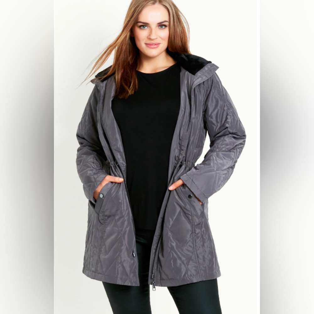 EVANS by Avenue
Faux Fur Collar Padded Coat - grey - Picture 1 of 5